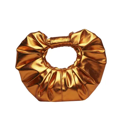 Women Fashion Creative Creased Ring Handbag PU Oval Magnetic Closure