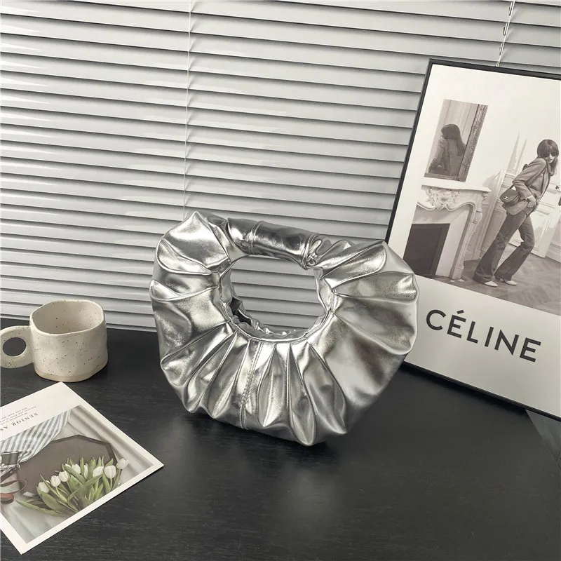 Women Fashion Creative Creased Ring Handbag PU Oval Magnetic Closure
