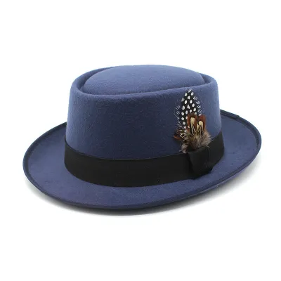 Women Retro British Style Flat Wool Felt Feather Jazz Hat Fedora