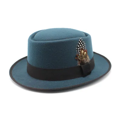 Women Retro British Style Flat Wool Felt Feather Jazz Hat Fedora