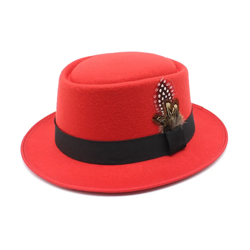 Women Retro British Style Flat Wool Felt Feather Jazz Hat Fedora