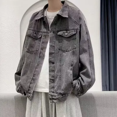 Men Plus Size Long Sleeve Lapel Denim Cargo Coat Solid Color Office Style