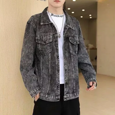 Men Plus Size Long Sleeve Lapel Denim Cargo Coat Solid Color Office Style