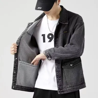 Men Fashion Casual Basic Versatile Plus Size Long Sleeve Lapel Denim Cargo Coat