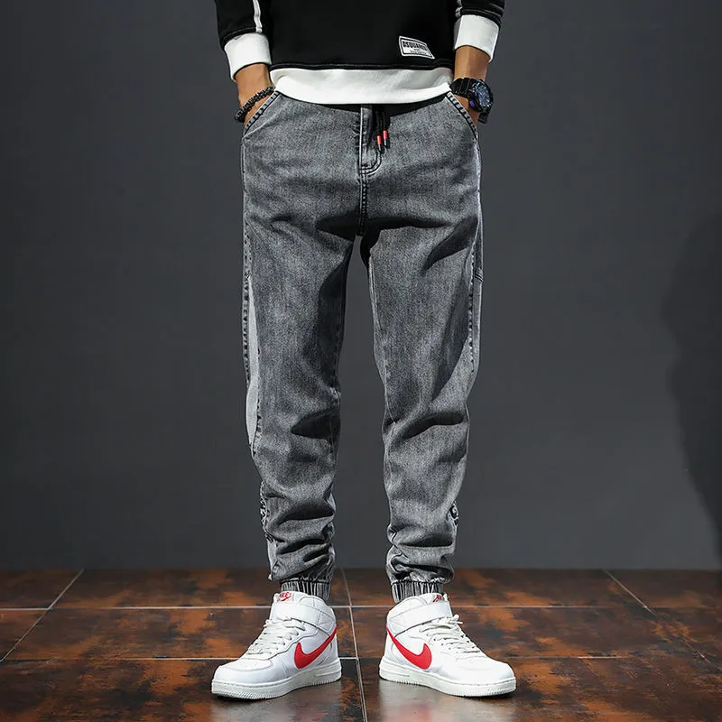 Men Spring Autumn Fashion Casual Straight Tube Jogger Plus Size Denim Jeans with Low Waist Polyester
