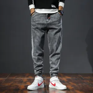 Men Spring Autumn Fashion Casual Straight Tube Jogger Plus Size Denim Jeans with Low Waist Polyester