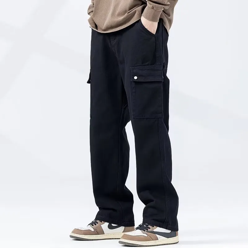 MEN Spring Autumn Fashion Casual Basic Versatile Solid Color Straight Cargo Jeans