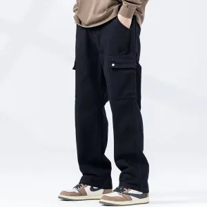MEN Spring Autumn Fashion Casual Basic Versatile Solid Color Straight Cargo Jeans