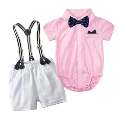 Kids Baby Boys Party Clothing British Style Plaid Short Sleeve Lapel Romper Shorts Set Cotton