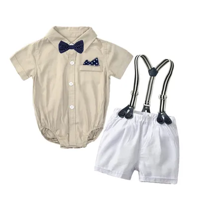 Kids Baby Boys Party Clothing British Style Plaid Short Sleeve Lapel Romper Shorts Set Cotton