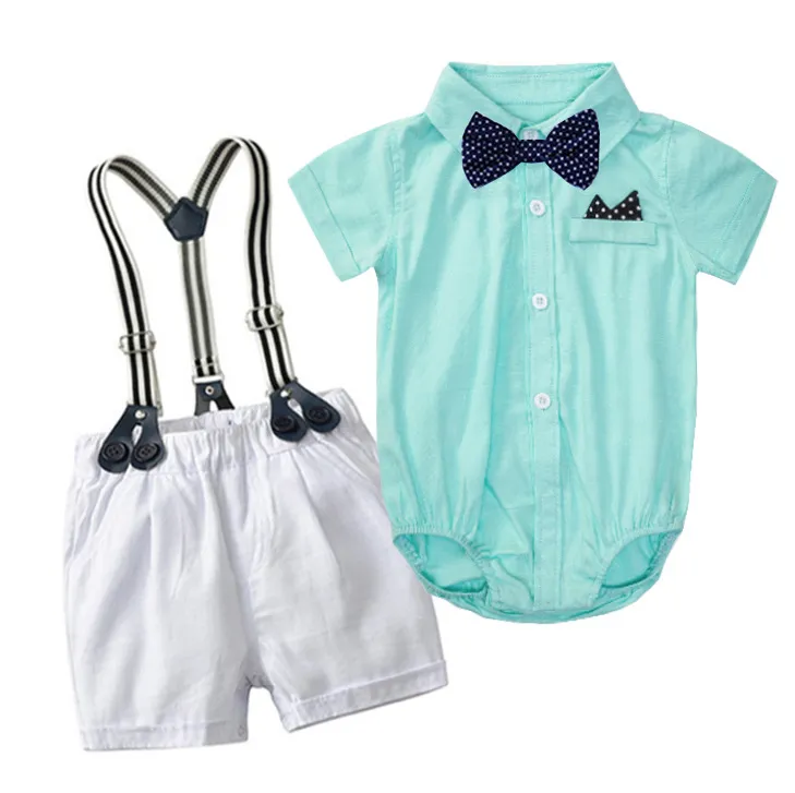 Kids Baby Boys Party Clothing British Style Plaid Short Sleeve Lapel Romper Shorts Set Cotton