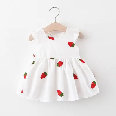 Kids Baby Girls Casual Cute Sweet Fruit Pattern Sleeveless Princess Round Neck Cotton Dress