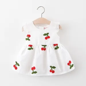 Kids Baby Girls Casual Cute Sweet Fruit Pattern Sleeveless Princess Round Neck Cotton Dress