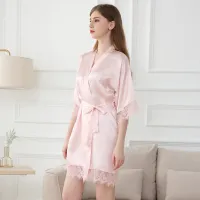Women Fashion Solid Color Seven-Point Sleeve Sexy Lace Pajamas