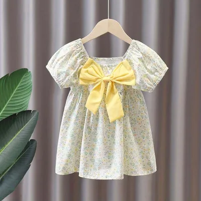 Kids Toddler Big Girls Pastoral Tiny Floral Print Cotton Casual Short Sleeve U Neck Dress