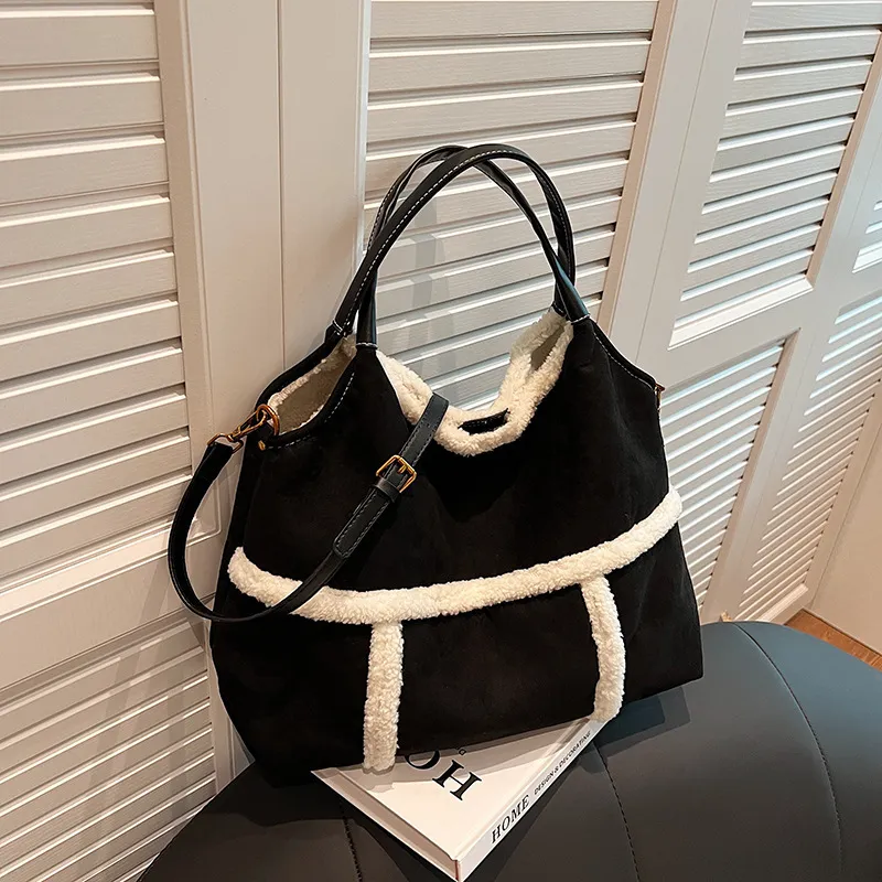 Women Fashion Suede Large Capacity Shoulder Tote Bag with Magnetic Buckle