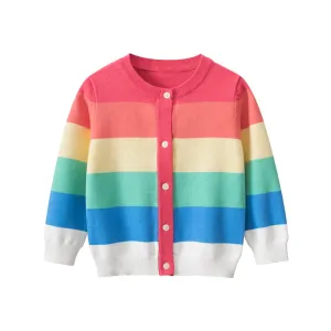 Kids Toddler Girls Casual Rainbow Stripe Long Sleeve Crewneck Knitwear Sweater