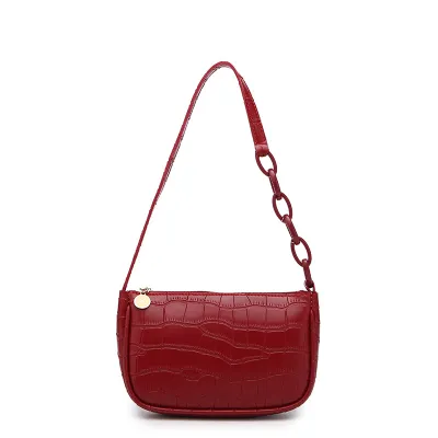 Women's PU Crocodile Pattern Chain Zipper Shoulder Underarm Bag