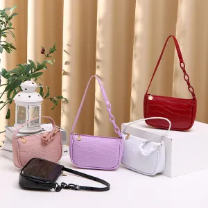 Women's PU Crocodile Pattern Chain Zipper Shoulder Underarm Bag