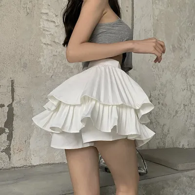 Women Fashion Sweet Campus Double Layer Cake Pleated Skirt
