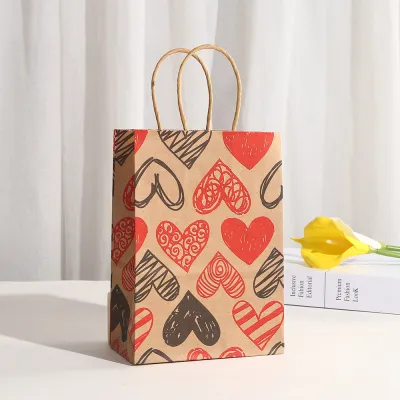 Valentine Day Simple Creative Heart-Shaped Printed Kraft Paper Gift Packaging Bag