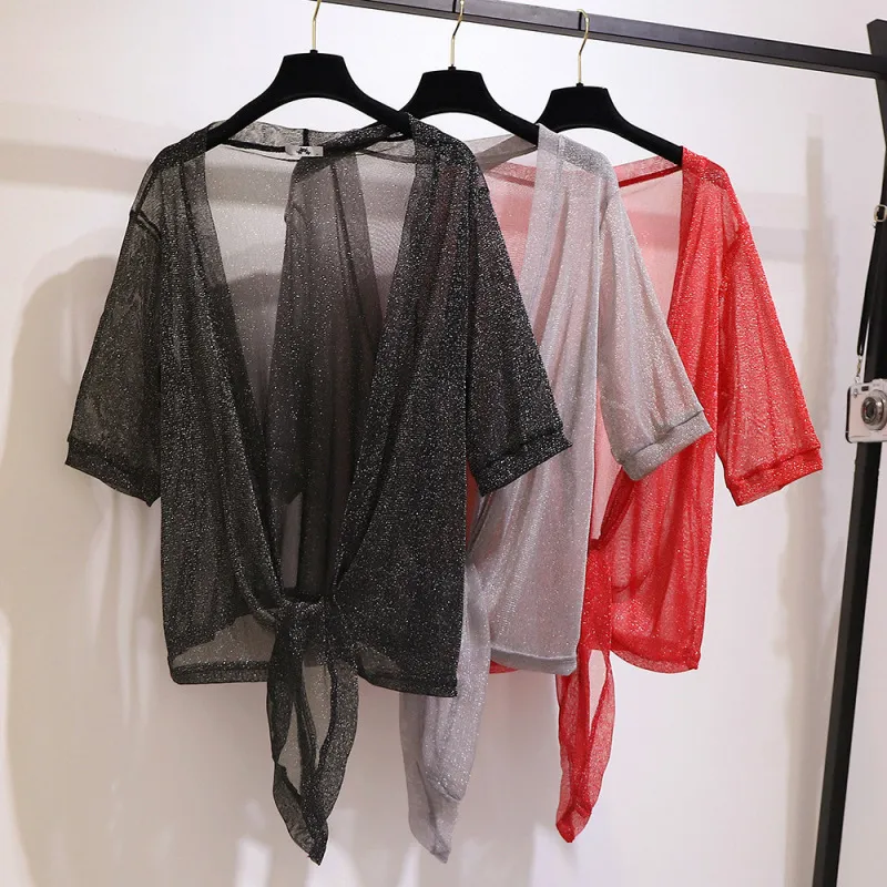 Women Fashion Casual Plus Size Perspective Strap Cardigan Jacket