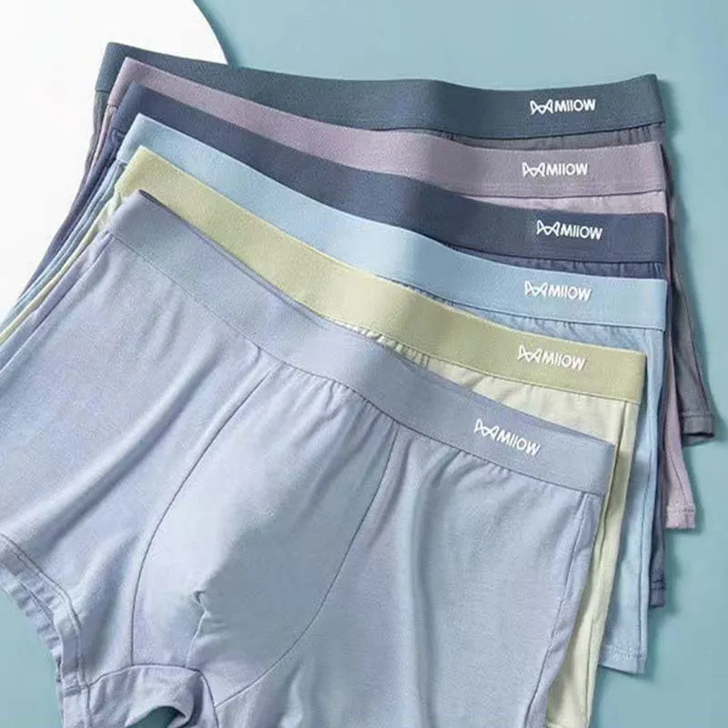 Men Basic Modal Plus Size Cotton Mid Waist Boxer Pants Solid Color