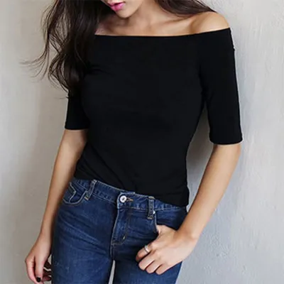 Women Fashion Casual Off Shoulder Base T-Shirt