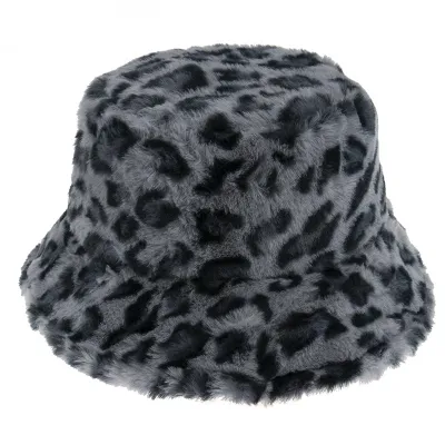 Fashion Vintage Women Winter Warm Plush Leopard Bucket Hat