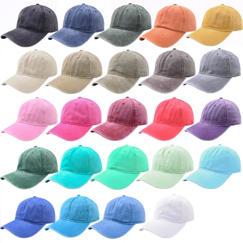 Vintage Unisex Solid Color Dome Washed Baseball Cap