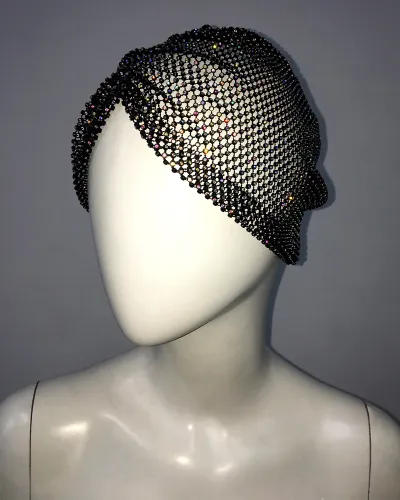 Fashion Women Rhinestone Stretch Mesh Beanie Party Hat