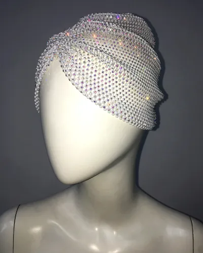 Fashion Women Rhinestone Stretch Mesh Beanie Party Hat