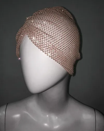 Fashion Women Rhinestone Stretch Mesh Beanie Party Hat