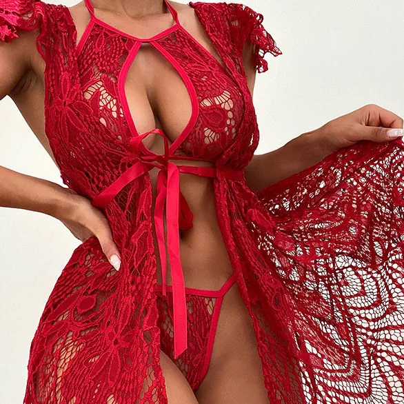 Valentine Day Women Fashion Sexy Hollow Lace Bra Set