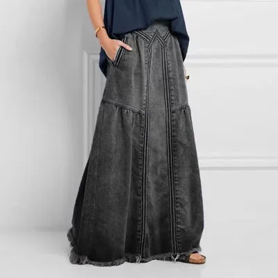 Women Plus Size A-Line Denim Skirt Long Casual Japanese Korean Style