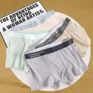 Men Fashion Casual Solid Color Letter Cotton Mid Waist Boxer Pants