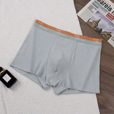 Men Fashion Casual Basic Solid Color Plaid Cotton Mid Waist Boxer Pants