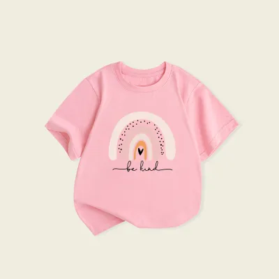 Kids Toddler Big Boys Girls Summer Casual Cute Versatile Rainbow Stripe Print Short Sleeve Crewneck T-Shirt