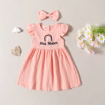 Kids Baby Toddler Girls Summer Casual Cute Rainbow Letter Stripe Print Sleeveless Round Neck Romper Dress Sister Set