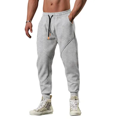 Men Fashion Casual Sports Basic Versatile Solid Color Fleece Jogger Pants