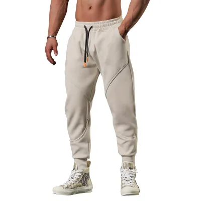 Men Fashion Casual Sports Basic Versatile Solid Color Fleece Jogger Pants