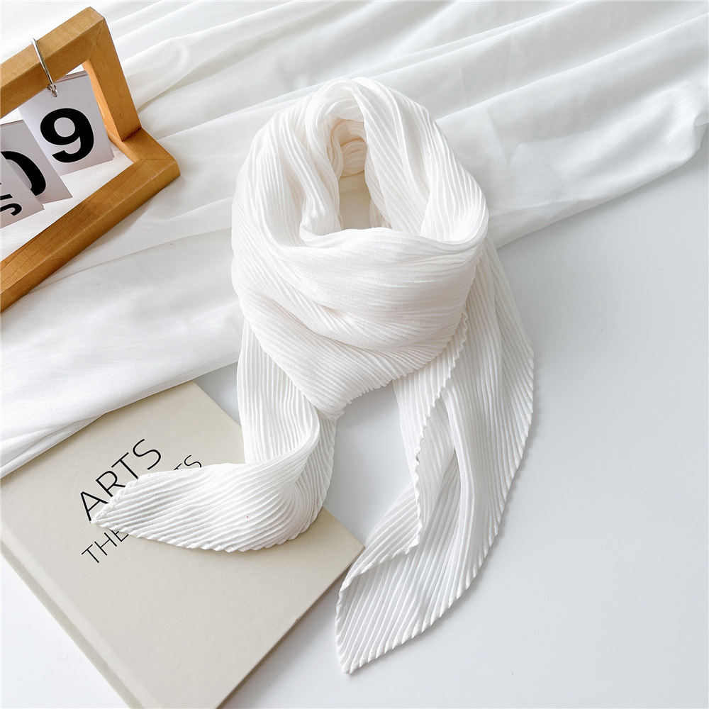 Wholesale Women Fashion Solid Color Creased Square Silk Scarf