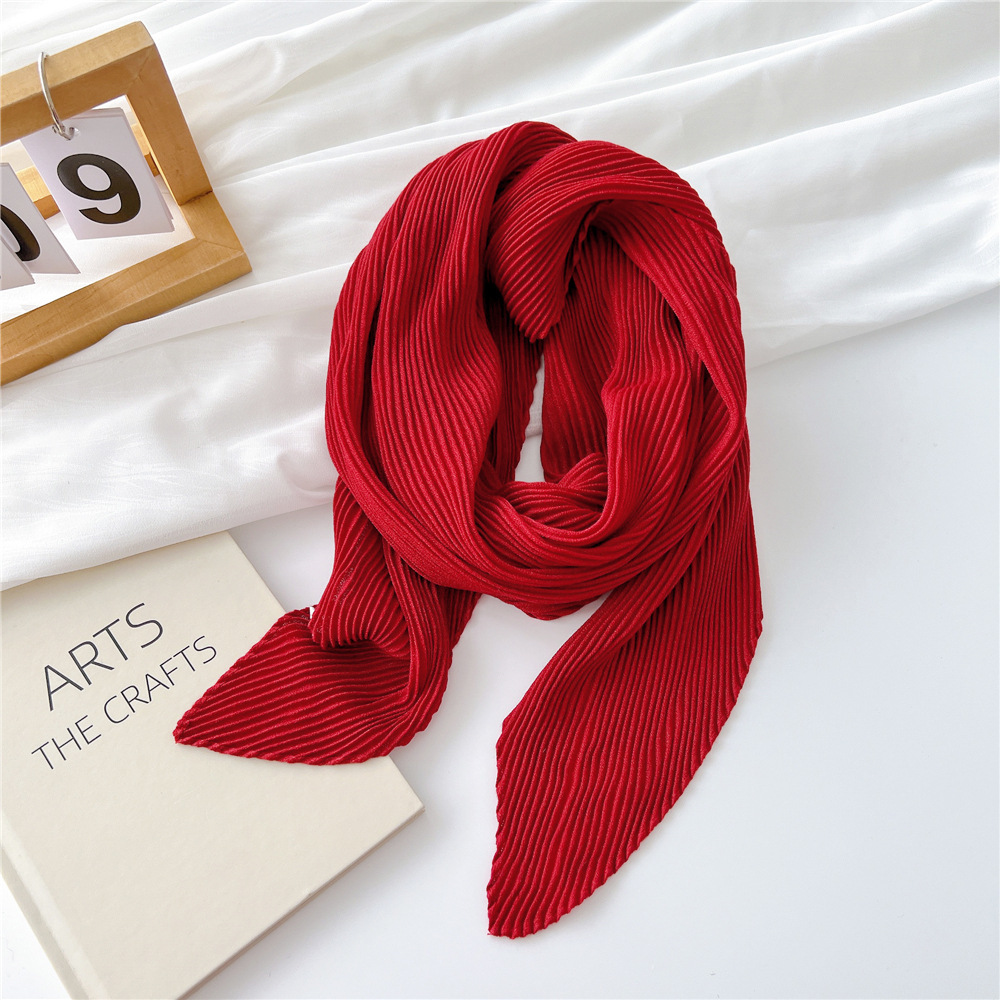 Wholesale Women Fashion Solid Color Creased Square Silk Scarf