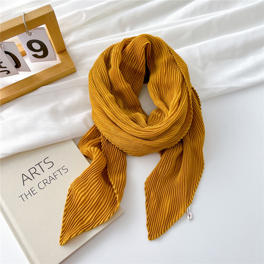 Wholesale Women Fashion Solid Color Creased Square Silk Scarf