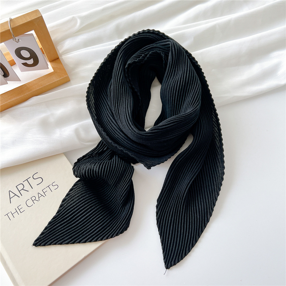 Wholesale Women Fashion Solid Color Creased Square Silk Scarf