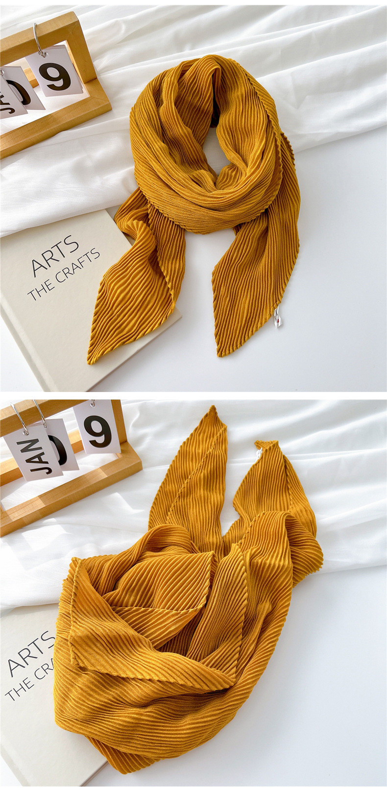 Wholesale Women Fashion Solid Color Creased Square Silk Scarf