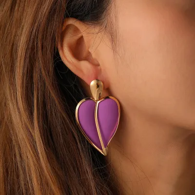 Valentine Day Women Fashion Multicolor Spray Paint Heart Earrings