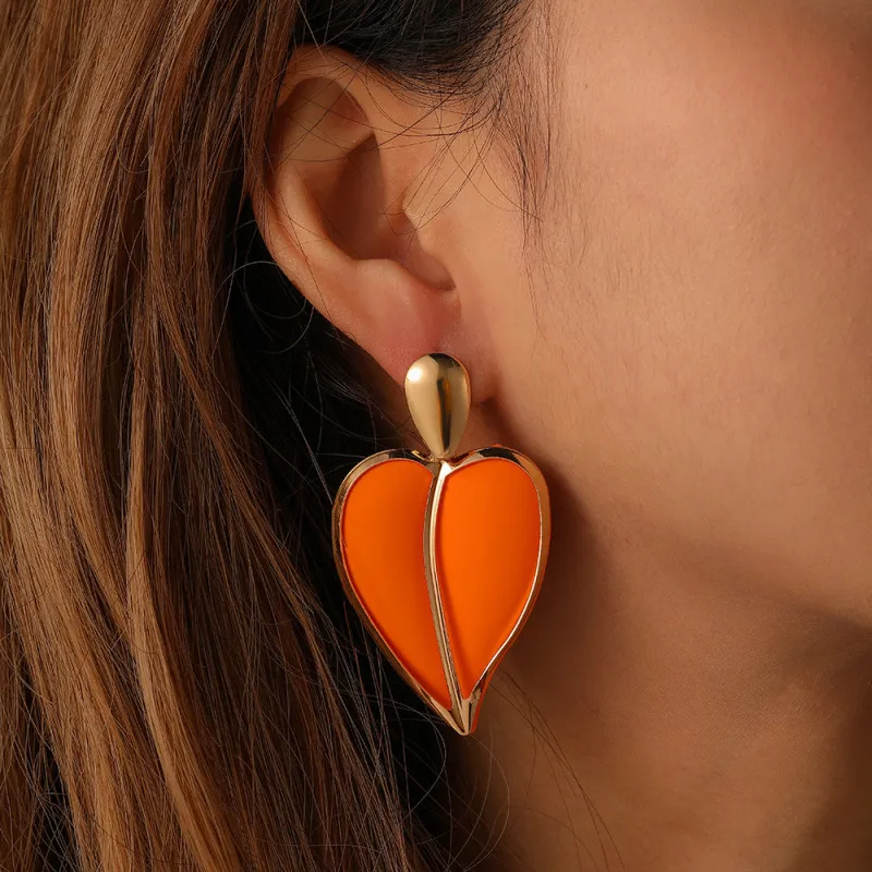 Valentine Day Women Fashion Multicolor Spray Paint Heart Earrings