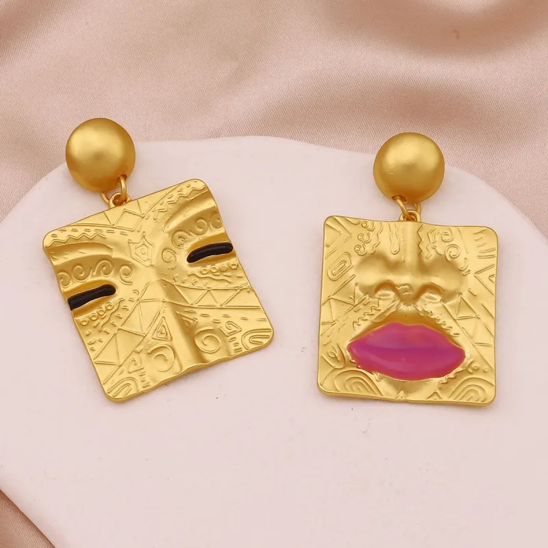 Women Fashion Exaggerated Asymmetric Square Earrings Zinc Alloy Style