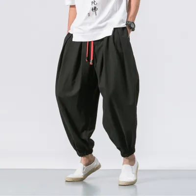 Men Fashion Casual Basic Versatile Solid Color Cotton Linen Plus Size Jogger Pants